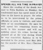 1908-5-1 - Mount Carmel Item - 4 - Radzius Spends All His Time in Prayer
